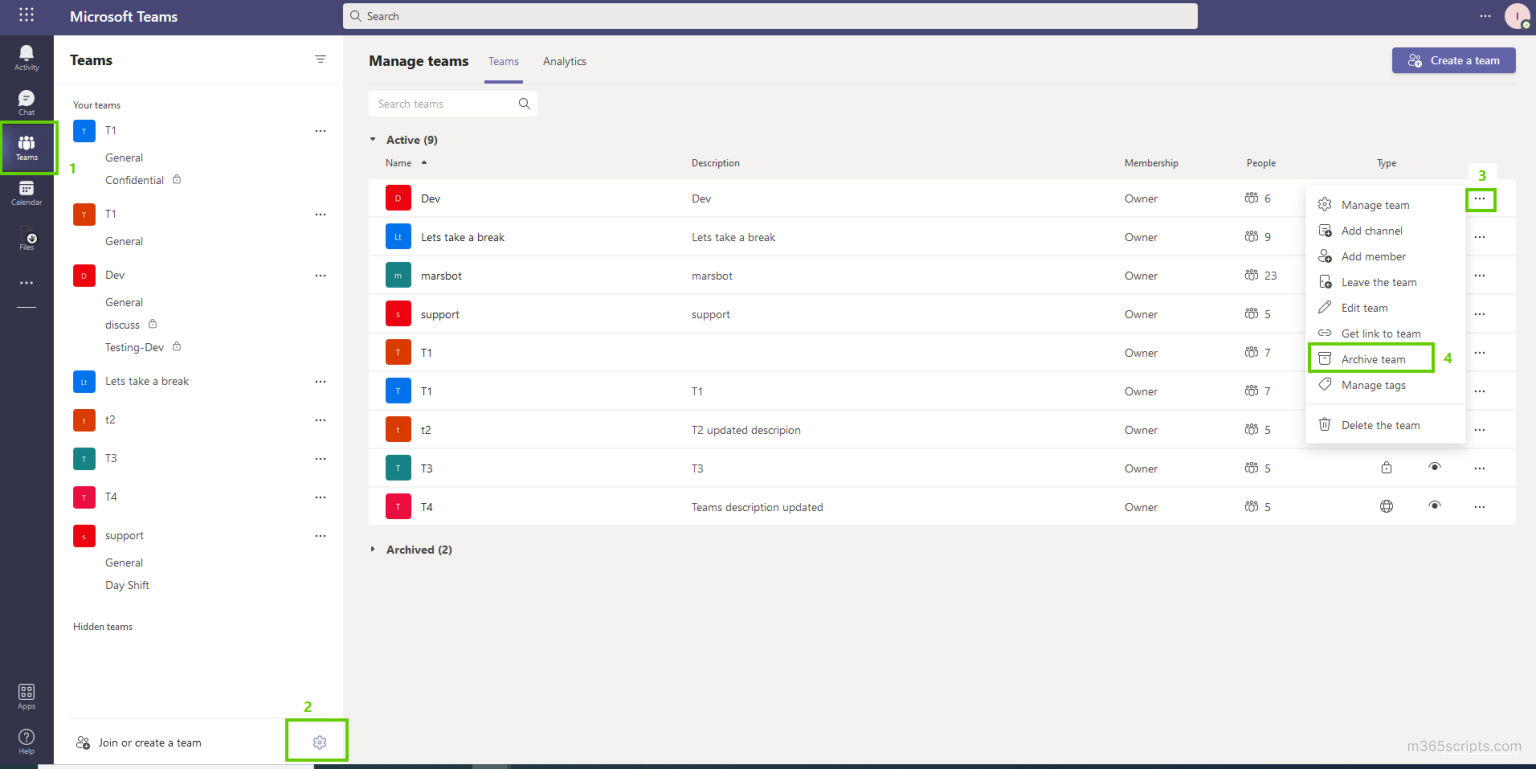 How to Archive Team in Microsoft Teams Microsoft 365 Scripts