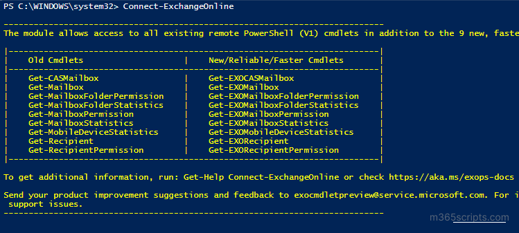 Connect to Exchange Online Powershell