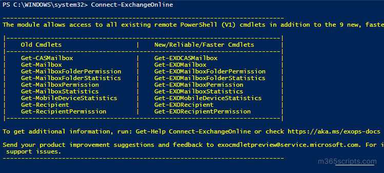 Connect to Exchange Online PowerShell