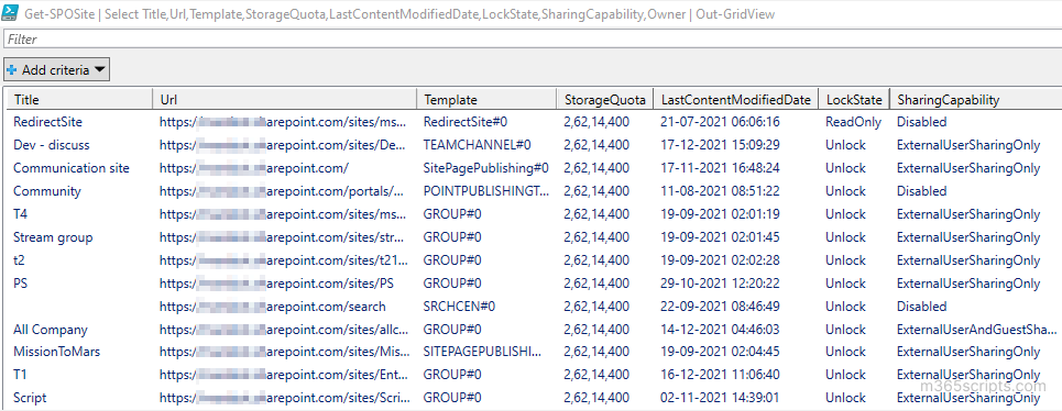 Get All SharePoint Online Sites using PowerShell 