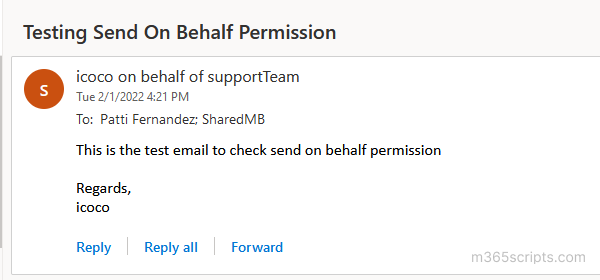 Grant send on behalf permission Office 365 mailbox