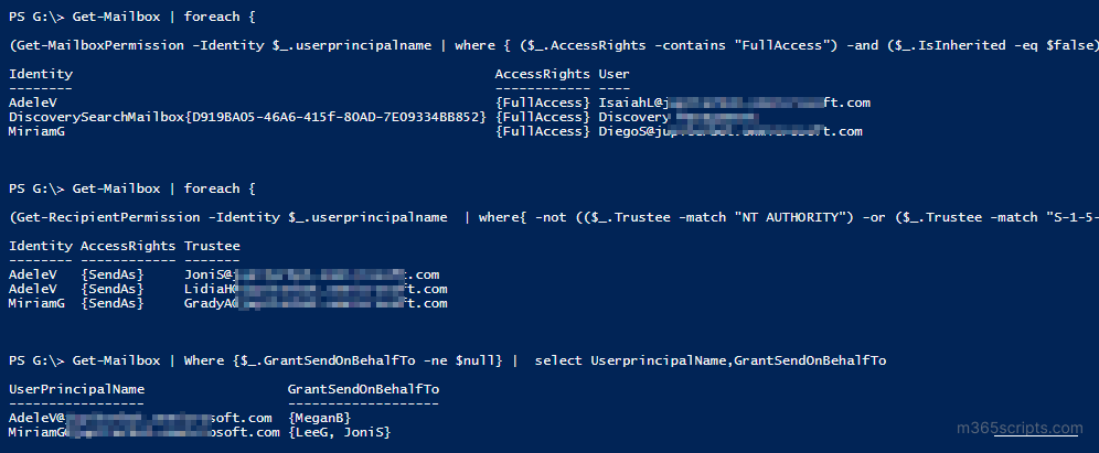 get shared mailbox send on behalf permissions powershell