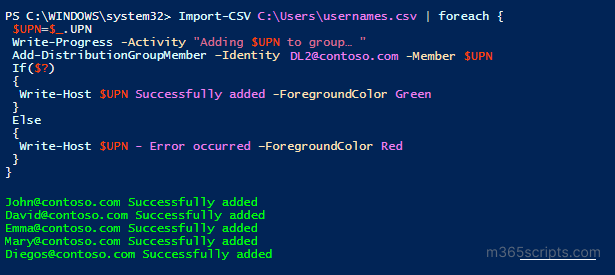 add multiple users to distribution group powershell