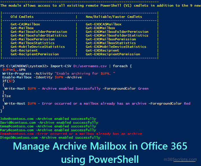 Enable or Disable Archive mailbox Office 365