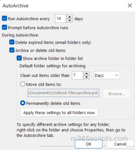 delete old emails using auto-archive option