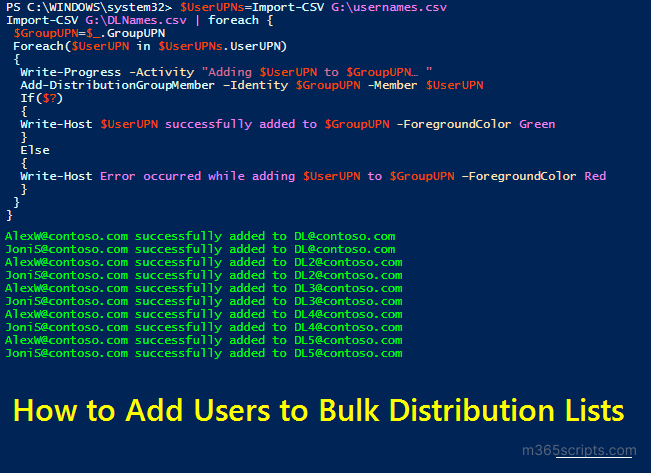 Add a User to Multiple Distribution Lists in Office 365 using PowerShell