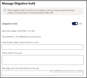 Place Litigation Hold in Exchange Admin Center