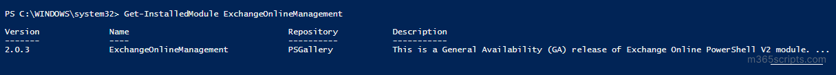 Check Exchange Online PowerShell EXO version