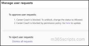 MS Teams user access request approved or rejected
