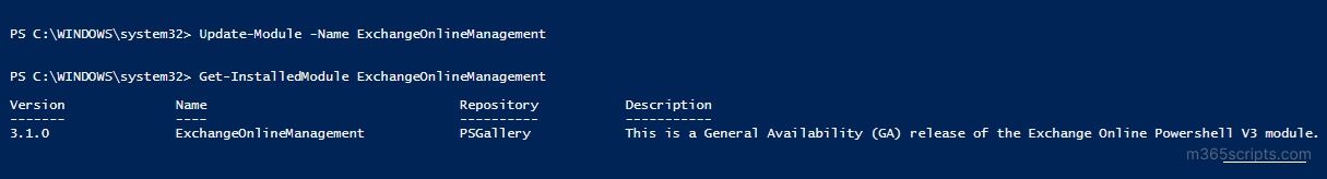 Update Exchange Online PowerShell module