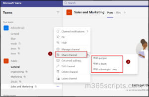 Sharing methods of Teams shared channels