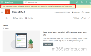 message on sites after applying block download policy for SharePoint
