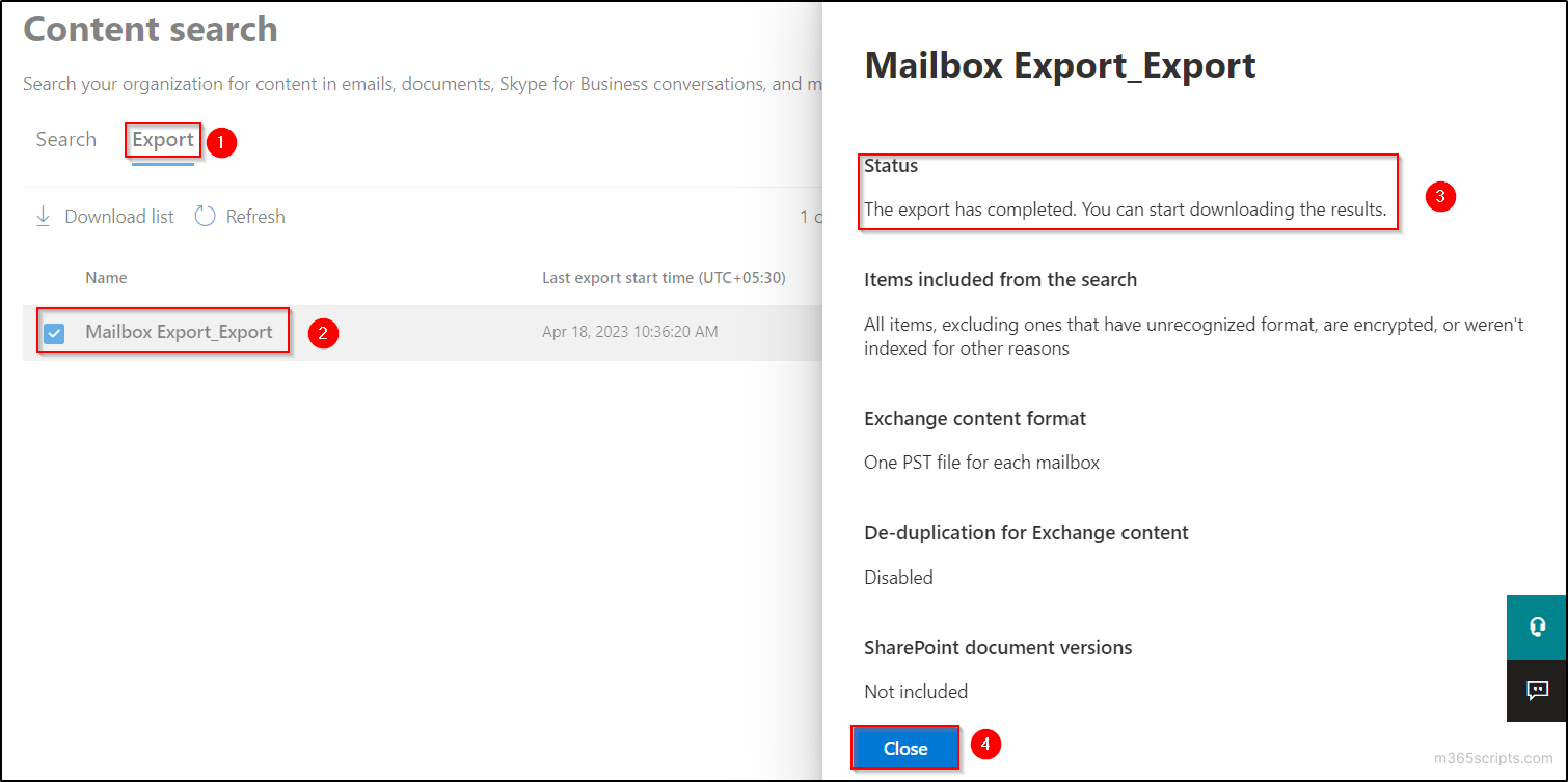 Mailbox Export Status Check