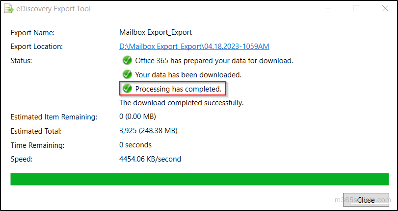 Download Exported PST file from Office 365 Mailbox