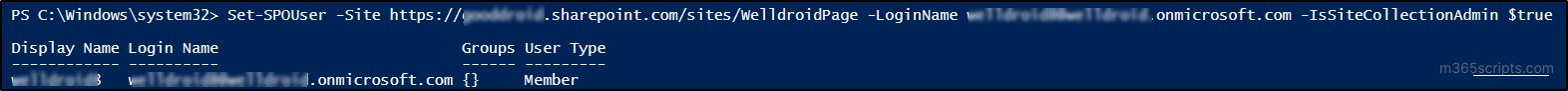 Add a User to Site Collection Administrators Group Using PowerShell