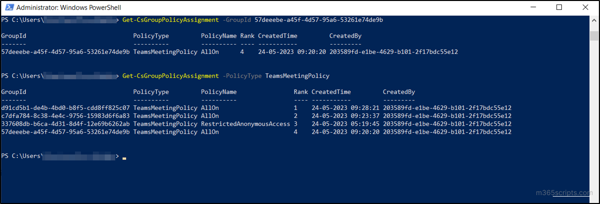 get teams policy assignment powershell