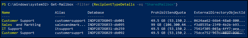 List of Shared Mailboxes Using PowerShell