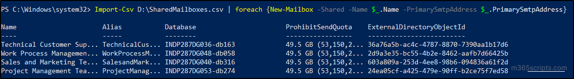 Bulk Create Shared Mailboxes in Office 365 Using PowerShell