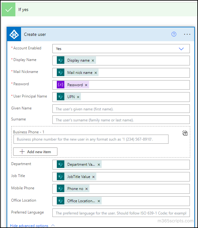 Create Microsoft 365 User for Onboarding