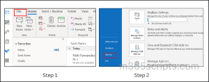 File and Options in Outlook client