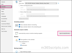 calender from Microsoft Outlook to automatically accept, reject requests