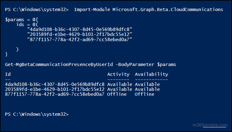 Powershell Status Line Manage Presence Status in Microsoft Teams Using MS Graph PowerShell