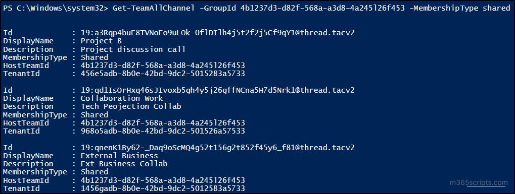 List All Shared Channels of a Team Using PowerShell 