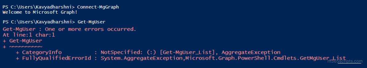 One or more errors occurred in MS Graph