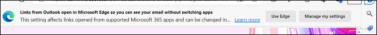 Edge notification for Teams/Outlook Weblinks