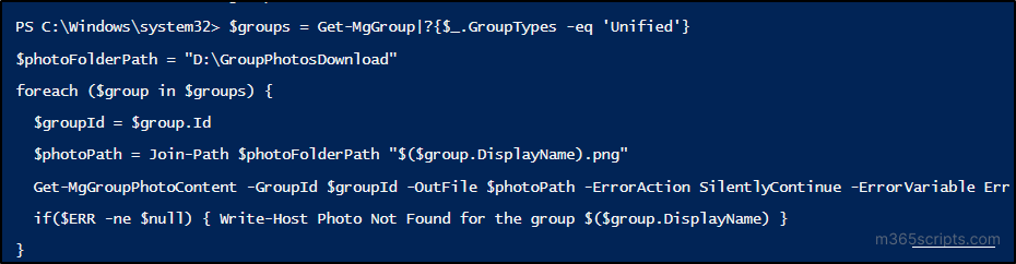 Download All Group Profiles and manage Microsoft 365 user photos using MS Graph PowerShell