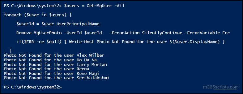 Remove all photos and manage Microsoft 365 user photos using MS Graph PowerShell