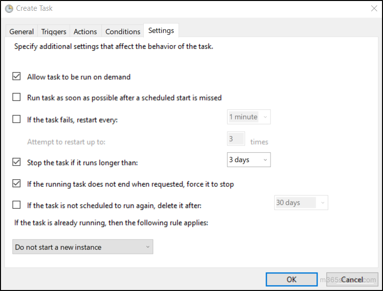 Task Scheduler Settings Tab Configurations