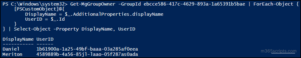 View Owner of a group in Microsoft Graph PowerShell - Mange group in Microsoft 365