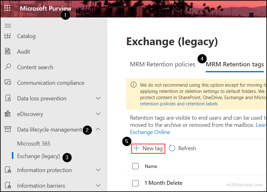 Create new retention tag - Archive and deletion policy