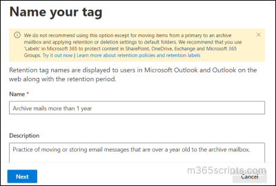 Archive and Deletion Policy for Exchange Online Mailboxes