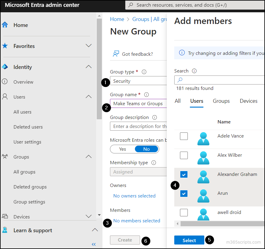 Create a group in Entra ID - Disable team creations