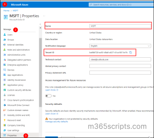 Find Microsoft 365 Tenant ID and Tenant Name using Azure portal