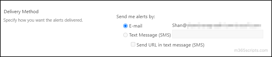 SPO alerts on files delivery method