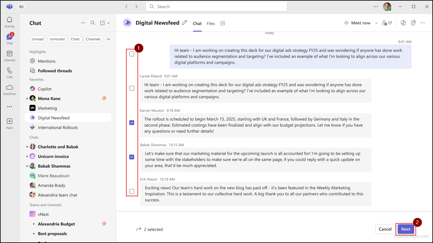 Forward up to five messages from a chat