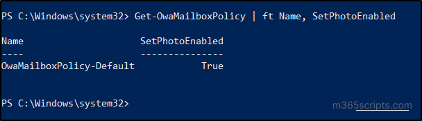 Get-default OWA policy to prevent Microsoft 365 users from changing profile photos