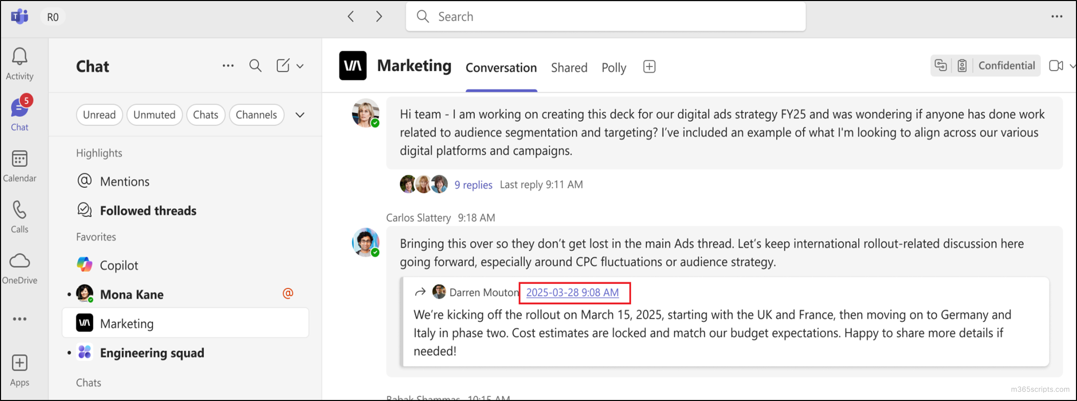 MS Teams Forwarded Messages Includes Link