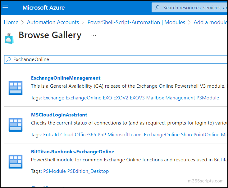 Browse module for Azure automation