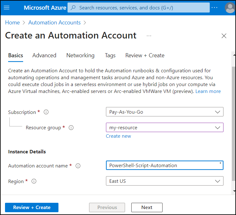 Create Azure Automation Account - Schedule PowerShell Scripts Using Azure Automation