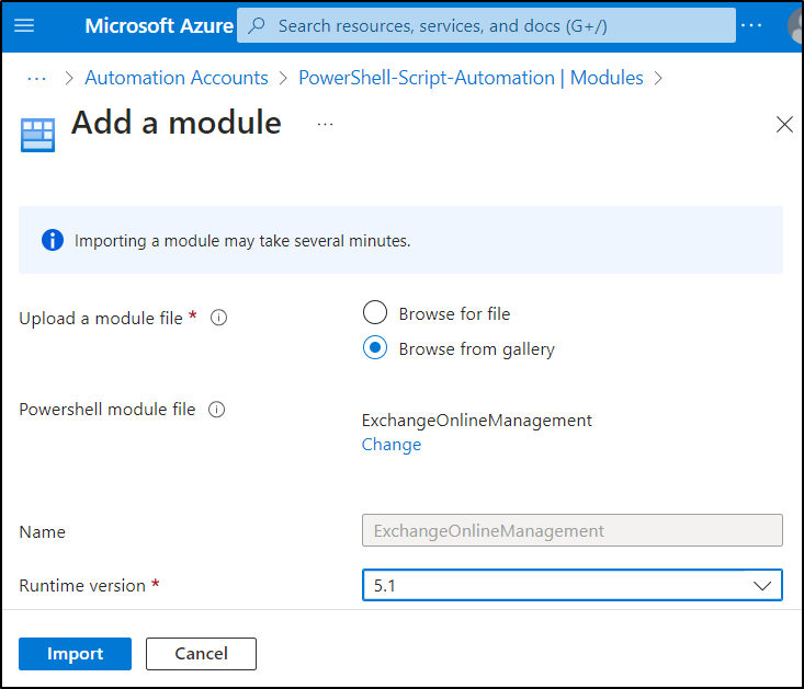 Import modules to the Azure Automation account