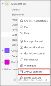 Archive Channels in MS Teams
