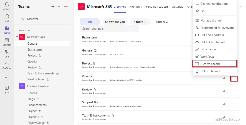 Archive and Restore Channels in Microsoft Teams