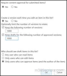 Enable and configure versioning for a list or library