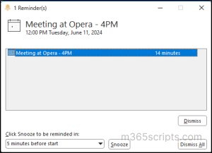 Event reminder in Outlook
