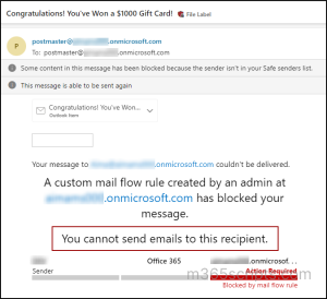 Block emails from onmicrosoft.com domain using EXO transport rule