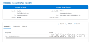 Message Recall Status Report